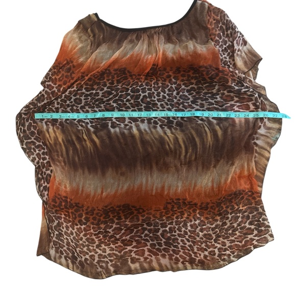 Women's Animal Print Blouse in Brown and Orange Light Weight Sheer Blouse Top - Picture 2 of 6